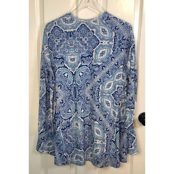 Show Me Your Mumu Size XS Blue & White Paisley Tunic Long Sleeve Boho Slinky - Picture 4 of 4